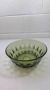 lot 130 image: Green Glass Serving Bowl with Thumbprint Pattern