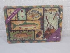 lot 171 image: Fishing Theme Glass Cutting Board 12x18