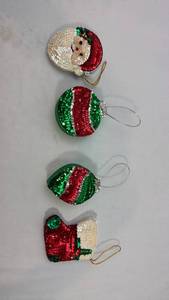 lot 244 image: Sequined Christmas Ornament Set with Storage Case