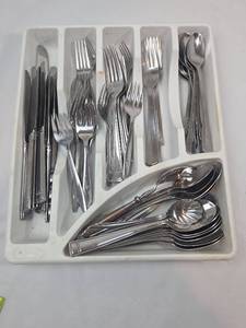 lot 277 image: Stainless Steel Flatware Set with Organizer Tray