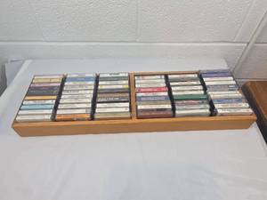 lot 279 image: Large Collection of Religious and Classical Music Cassette Tapes in Wooden Storage Box