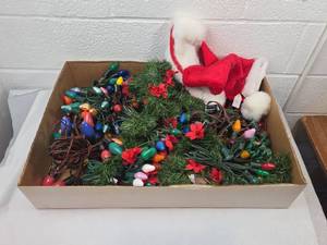 lot 285 image: Christmas Decoration Lot with Lights, Garland and Santa Hat