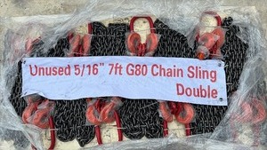 lot 336 image: Unused Heavy Duty Chain Sling with Red Hooks Industrial Lifting Equipment