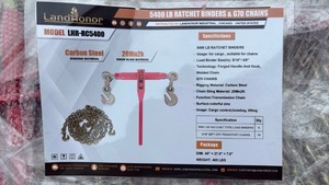lot 339 image: Unused LandHonor 5400 LB Ratchet Load Binders with G70 Transport Chains Set