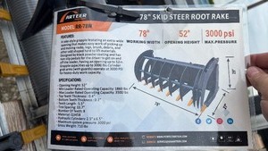 lot 447 image: Unused Arteer 78 Inch Skid Steer Root Rake Attachment