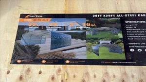 lot 501 image: Unused 20ft x20ft All-Steel Carport W10 Enclosed Sidewalls