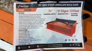 lot 511 image: Unused Arteer 74 Inch Skid Steer Rock Rake Attachment