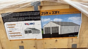lot 110 image: Unused 25ft x 33ft Double Garage Metal Shed Kit Model GS253 Box AB kit - box B has damaged box.