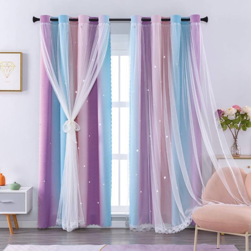 lot 26380 image: Blackout Curtains for Girls Bedroom Decor 63 inches Long Window Curtains Colorful Rainbow Design 2 Panel Sets, Kids Room Unicorn Princess Theme Home Decor Ombre Drapes PinkPurple W34 X L63 - Retail $22