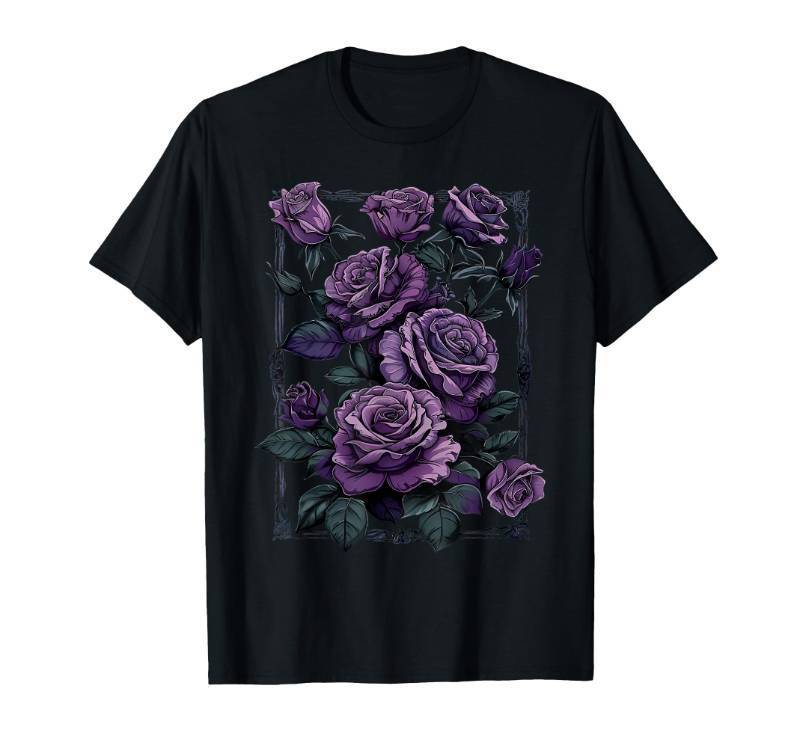 lot 16081 image: Vintage Purple Roses Flower Gothic Gardening Aesthetic Women T-Shirt (yellow) - Retail $18