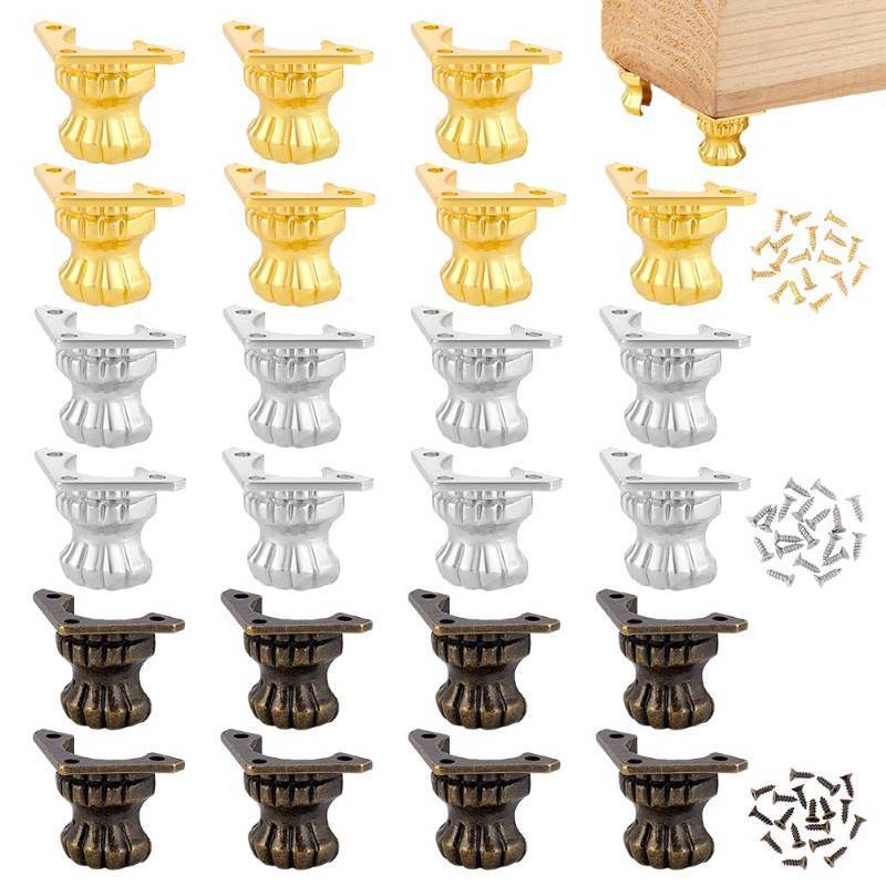 lot 16109 image: 24 Pack 3 Color Alloy Decorative Feet Gold Furniture Legs Antique Box Feet 1.4x1x0.7 Inch Box Legs Feet for Jewelry Storage Wooden Crafts Christmas Wedding Home Decor - Retail $12