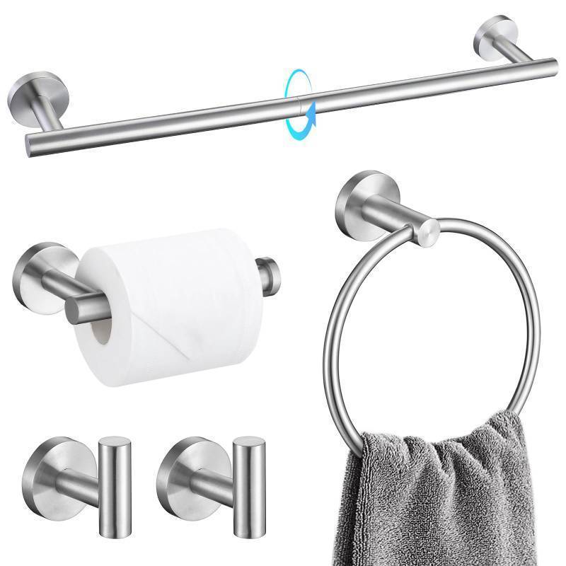 lot 55290 image: Bathroom Towel Bar Holder Sets Brushed Nickel 23.6 Inch Round Stainless Steel Towel Bar Set 5 Piece Bathroom Accessory Set Wall Mounted - Retail $35