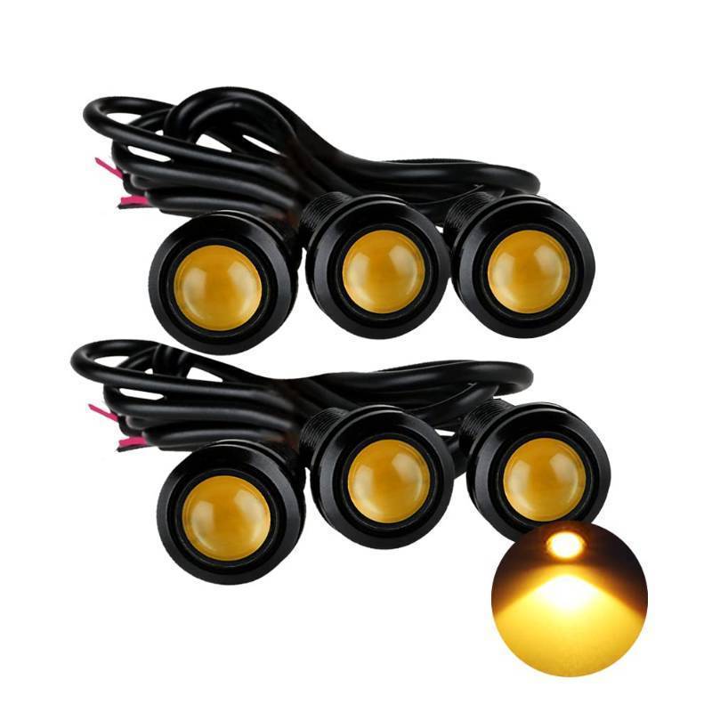 lot 35245 image: Eagle Eye LED Lights, DIY Ultra Thin 18mm Indicator Marker Light Daytime Running Lights DRL Tail Fog Backup for Car Motor Motorcycle Truck Boat (BK Shell-Yellow,6PCS), OTPLED0357 - Retail $9