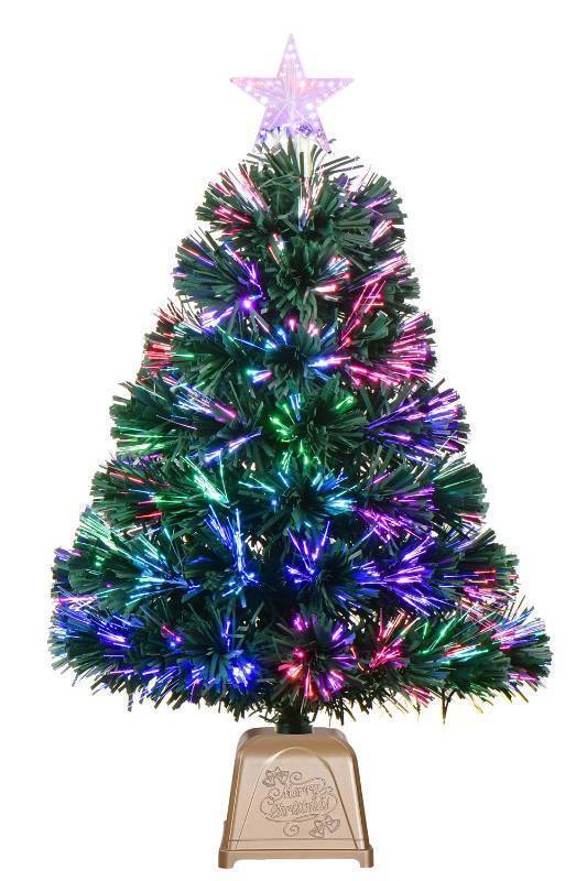 lot 35372 image: 24inch Green Fiber Optic Christmas Tree, Pre-Lit Artificial Mini Christmas Tree, Tabletop Small Xmas Tree with Stars Holiday Home Decorations - Retail $34