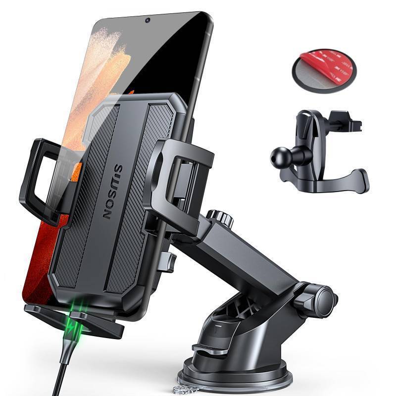 lot 44397 image: 3 in 1 Phone Holders for Your Car, Car Phone Holder Mount Strongest Suction 360° Adjustable Cell Phone Holders for Car Phone Stand Car Mount for iPhone, Samsung, Google, More Smartphones - Retail $50