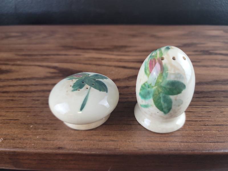lot 2495 image: Hand-Painted Porcelain Salt and Pepper Shakers with Floral Design