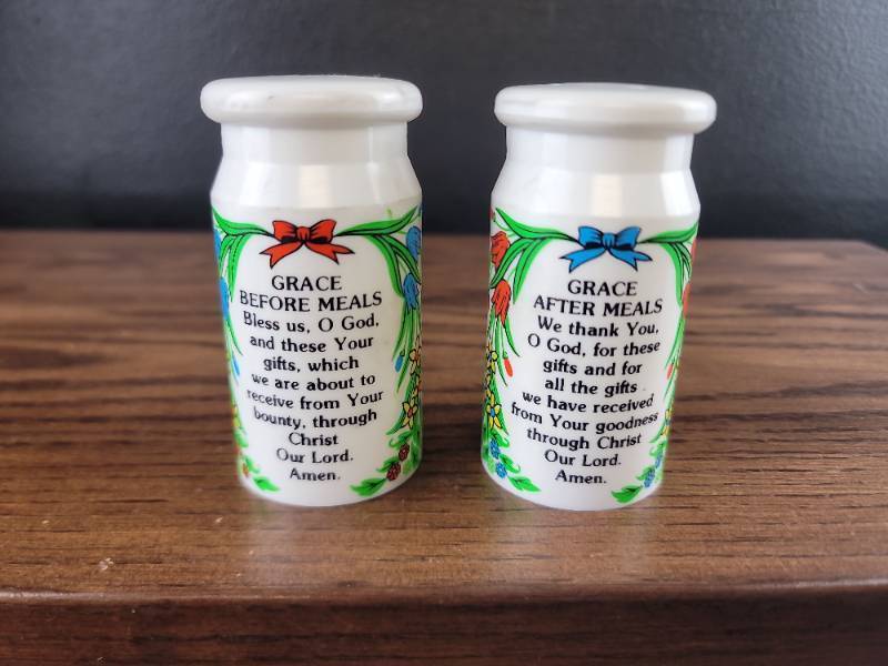 lot 2501 image: Decorative Grace Prayer Salt and Pepper Shakers