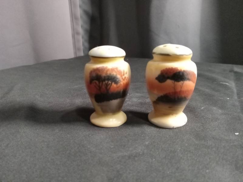 lot 2632 image: Hand Painted African Sunset Salt and Pepper Shakers