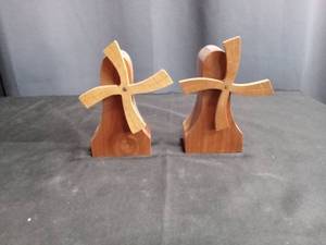 lot 4004 image: Handcrafted Wooden Windmill Salt and Pepper Shakers Set