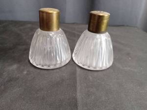 lot 4016 image: Crystal Glass Salt and Pepper Shakers with Brass Tops