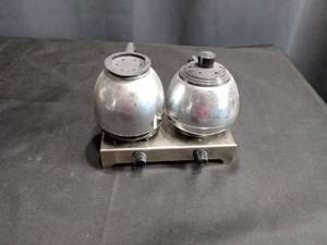 lot 4041 image: Aluminum Kettle Set with Electric Hot Plate salt and pepper set