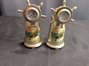 lot 4045 image: Sea Lion Caves Oregon Coast Highway Souvenir Salt and Pepper Shakers with Ship Wheel Clock