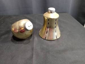 Russ Berrie Gold Luster Salt and Pepper Shaker Set with Red Floral Interior