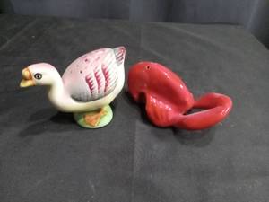 Ceramic Swan and Lobster Salt and Pepper Shaker Set