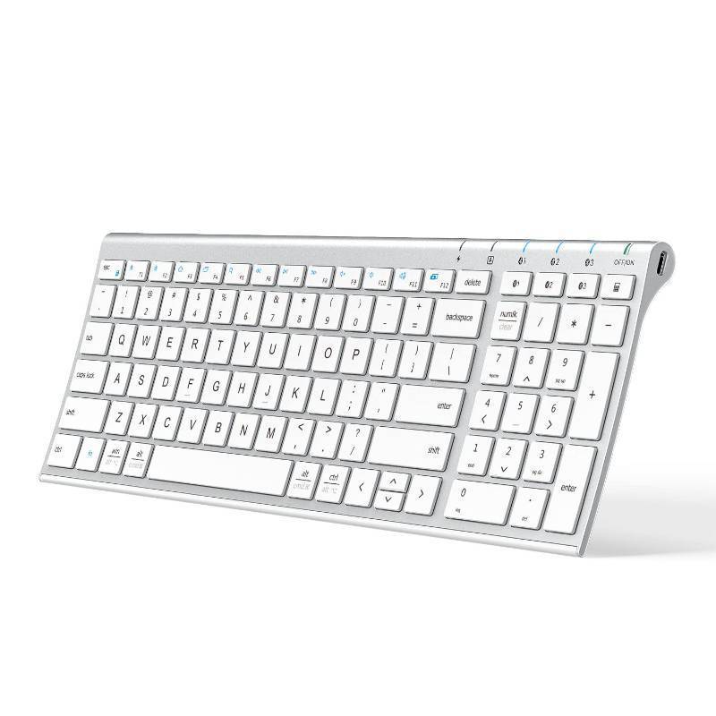 lot 1247 image: iClever BK10 Bluetooth Keyboard, Multi Device Keyboard Rechargeable Bluetooth 5.1 with Number Pad Ergonomic Design Full Size Stable Connection Keyboard for iPad, iPhone, Mac, iOS, Android, Windows Retail $53