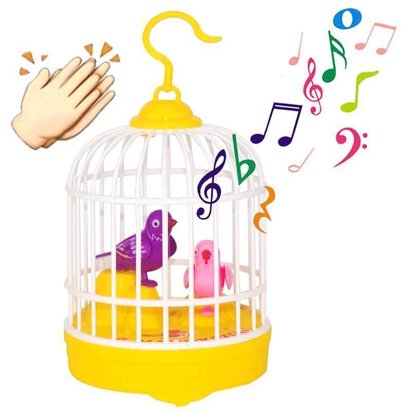 lot 1252 image: Voice-Activated Induction Birds Birdcage Toy, Singing Chirping Fluttering Birds Toys Gifts for Baby Toddler Kids Children (Yellow) Retail $10.79