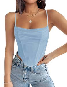 lot 1127 image: ZESICA Womens Summer Corset Tops Sexy Spaghetti Straps Mesh Bustier Top Cute Camisole Tank Tops - Retail $26
