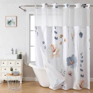 lot 1140 image: YOSTEV No Hook Floral Shower Curtain with Snap-in Fabric Liner Set for Bathroom, Hotel Style Double Layers with See Through Mesh Top Window, Blue Beige Flower Shower Curtain Home D�cor, 71x80 Inch - Retail $37