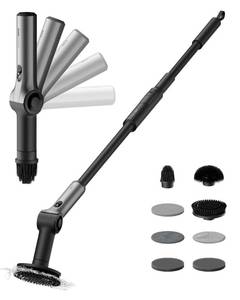 lot 1021 image: HOTO Flexi�� Cordless Electric Spin Scrubber, Adjustable Angle, Extendable Handle, Smart Display, IPX7 Waterproof, Powerful Cleaning Scrubber with 8 Replaceable Brush Heads, for Bathtub, Bathroom, Tile - Retail $101