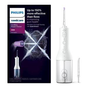 lot 1022 image: PARTS ONLY Philips Sonicare Cordless Power Flosser 3000 - Water Flosser with Innovative Quad Stream Technology, Oral Irrigator with 2 Flossing Modes and 3 Pressure Levels, IPX7 Waterproof, White, HX382621 - Retail $80