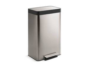 lot 1028 image: 13-Gallon Stainless Steel Step Trash Can, Stainless Steel, Hands-Free Pedal, Quiet-Close Lid, Fingerprint-Resistant, Durable - Retail $215
