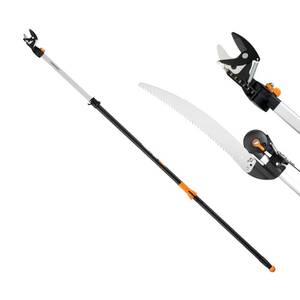 lot 1034 image: Fiskars 2-in-1 Extendable Tree Pruner and Pole Saw (Extends 7.9 - 12 feet) with Rotating Head, Pruning Stik Model with 15-Inch Double-Grind Saw Blade, and Double Locking System - Retail $68