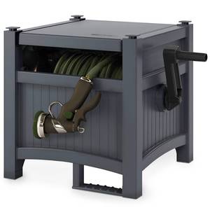lot 1035 image: Suncast Garden Hose Hideaway Storage Reel Box, Cyberspace Grey �� Resin Outdoor Container, Holds up to 100 Feet of 58 Inch Standard Vinyl Water Line �� No Assembly Required - Retail $73