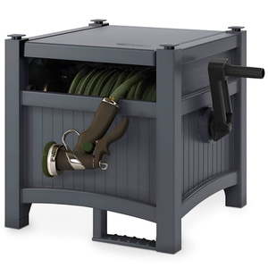 lot 1043 image: Suncast 100 Foot Hose Hideaway Resin Storage  Cyberspace Grey - Retail $69