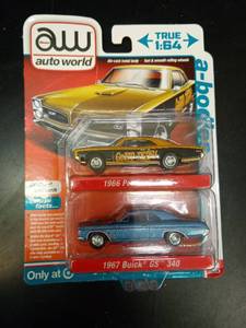 lot 1089 image: Auto World 164 Scale Die-Cast Car 2-Pack 1966 Pontiac GTO and 1967 Buick GS 340 - Retail $16