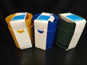 lot 1097 image: 6pc Recycled Resin Indoor Outdoor Planter Pots Green, Blue, Mustard, 4x4x4 - Room Essentials�� - Retail $18