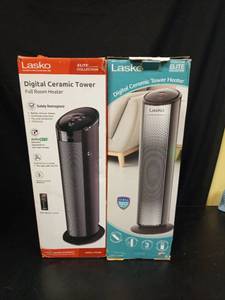 lot 1103 image: Set of 2 - Lasko Digital Ceramic Tower Heater with Remote Controls - Retail $182