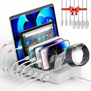 lot 1124 image: Unitek Multi USB Charging Station - 6 Port USB C Charging Dock with 2 PD 20W, Multiple Devices Charging Station Organizer for iPad, iPhone, iWatch, Samsung, Tablets and More - Retail $32