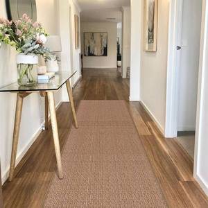 lot 1134 image: GOYLSER Long Runner Rug for Laundry Room, Low Pile Rubber Backed Hall Carpet Chenille Yarn Cross Braided, Woven Kitchen Sink Rug Runner Absorben Hallway Rug Floor Mat, 120x28, Brown - Retail $101