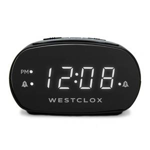 lot 1147 image: Dual Alarm Clock Black - Westclox Electric, Battery Backup, Oversized Snooze, Modern Table Clock - Retail $23