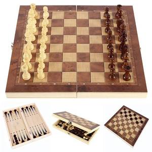 lot 1172 image: Folding Storage Wooden Chess Board Sets - 3 in 1 Chess Board Game for Adults and Kids (Backgammon, Checkers), Exquisite Wooden Chess Set - Retail $20