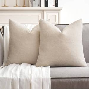 lot 1176 image: MIULEE Pack of 2 Cream Decorative Pillow Covers 18x18 Inch Soft Chenille Couch Spring Throw Pillows Farmhouse Cushion Covers for Home Decor Sofa Bedroom Living Room - Retail $17