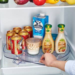 lot 1186 image: Heshecein Lazy Susan Turntable for Refrigerator and Cabinet - 360 Rotating Rectangle Organizer, Clear Square for Fridge - 15.811.2 - 1 Pack - Retail $60
