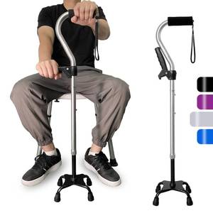 lot 1187 image: AOHHL Quad Walking Cane Foldable Adjustable Portable Stick Men & Women and Seniors - Lightweight & Sturdy with 4-Pronged Base for Extra Stability Balance,Self Standing Gifts for mom Dad(Silver) - Retail $55