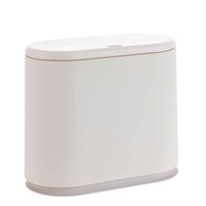 lot 1188 image: Baosia White Slim Rectangular Plastic Trash Can with Press Type Lid,8 Liter  2.1 Gallon Narrow Trash Bin with Pop-up Lid for Toilet,Bedroom,Bathroom,Office,Kitchen,Powder Room - Retail $11