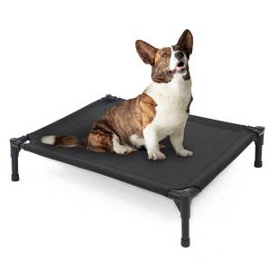 lot 1211 image: Garnpet Elevated Dog Bed for Medium Dogs, Raised Dog Cot Beds Fits Up to 150 LBs, Heavy Duty Pet Cots with Durable Supportive Teslin Recyclable Washable Mesh, Indoor & Outdoor Dog Bed, Black - Retail $35